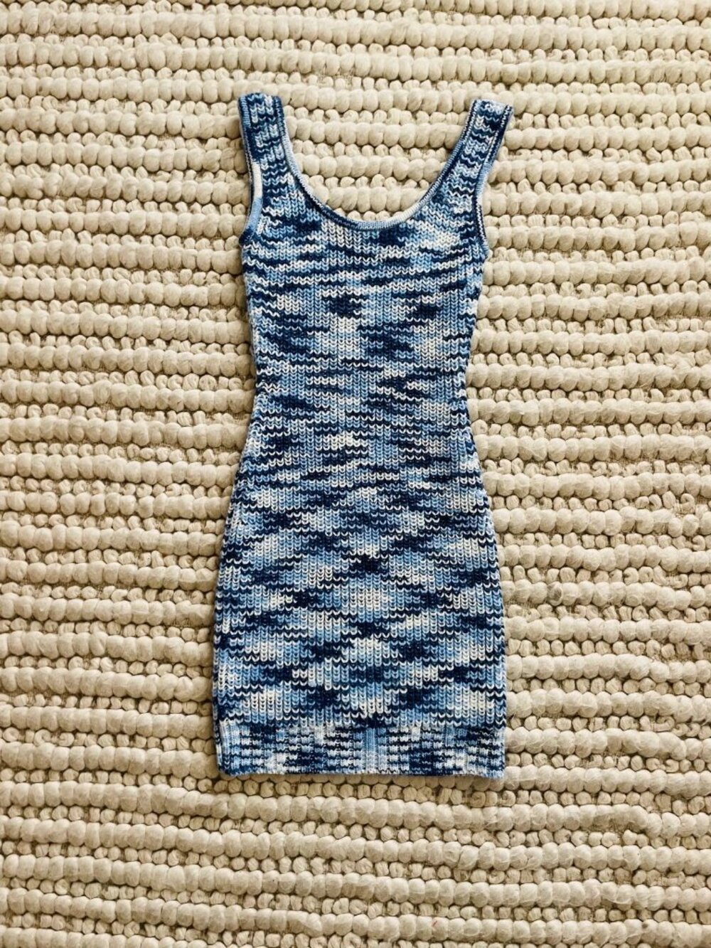STAUD Crochet Knit Mini Dress Blue Space Dye Size S